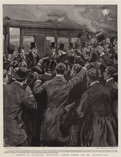Un hommage à la diplomatie réussie, trois acclamations pour M. Chamberlain - Frank Dadd